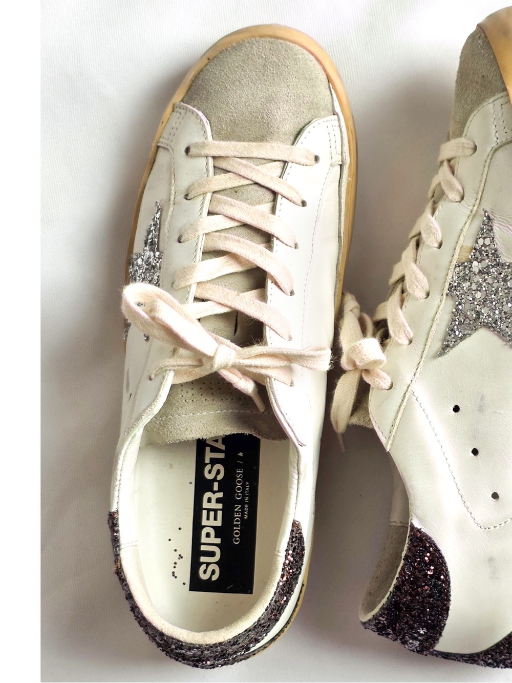 Golden Goose Super-Star Women's Cream Glitter Star Sneakers size 40